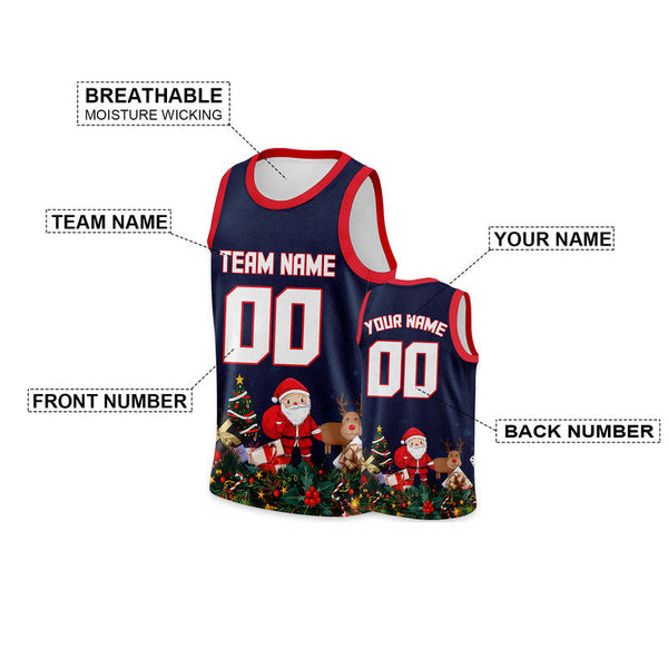 Christmas Day Custom Navy White-Red Santa Claus Authentic Basketball Jersey