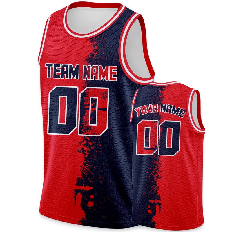 Custom Red Navy-White Authentic Spilt Fashion Basketball Jersey