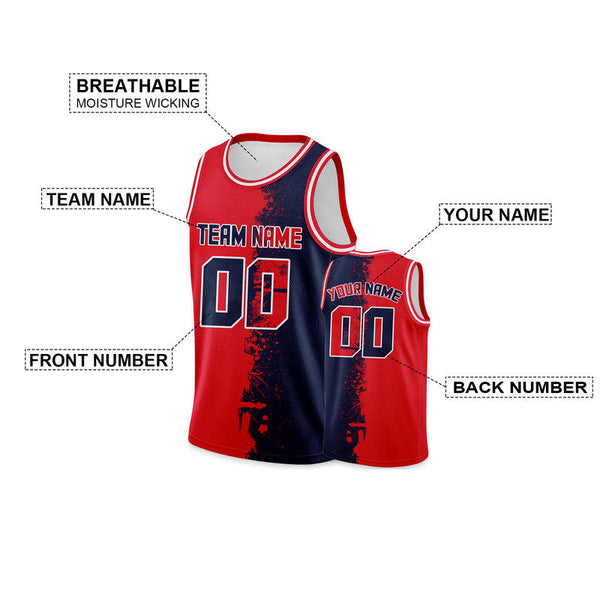 Custom Red Navy-White Authentic Spilt Fashion Basketball Jersey