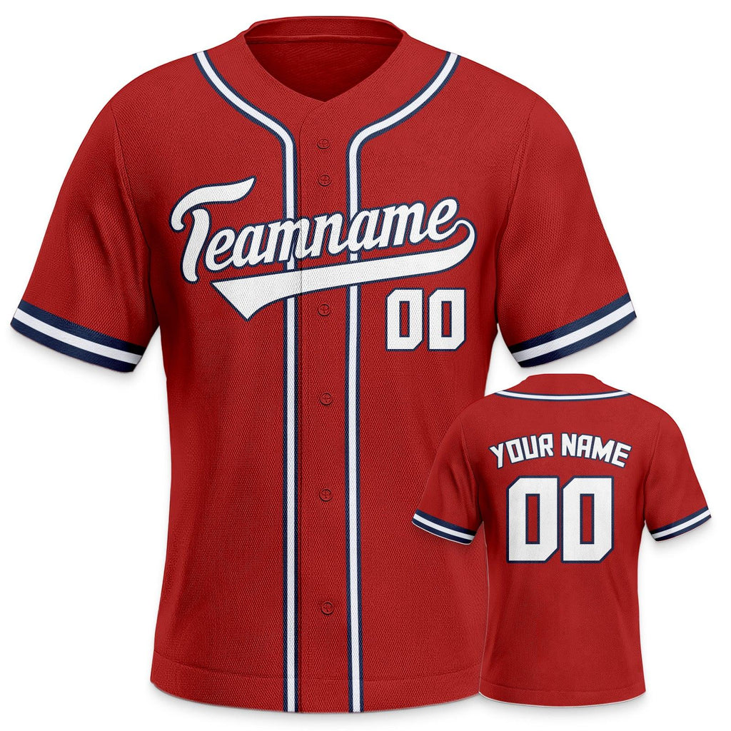 Custom Red White-Navy Authentic Classic Baseball Jersey