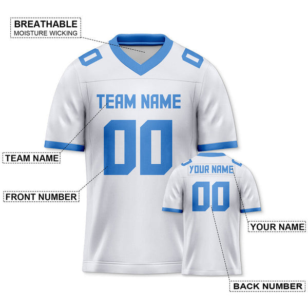 Custom White Light Blue Mesh Authentic Football Jersey