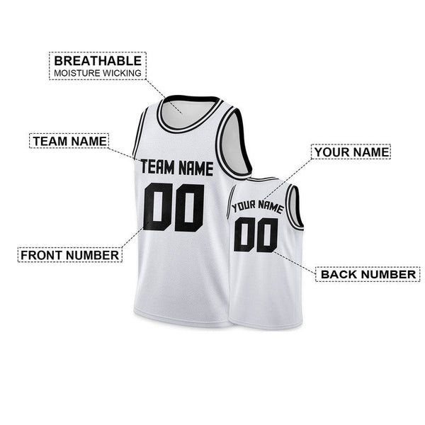 Custom White Black Round Neck Rib-Knit Basketball Jersey