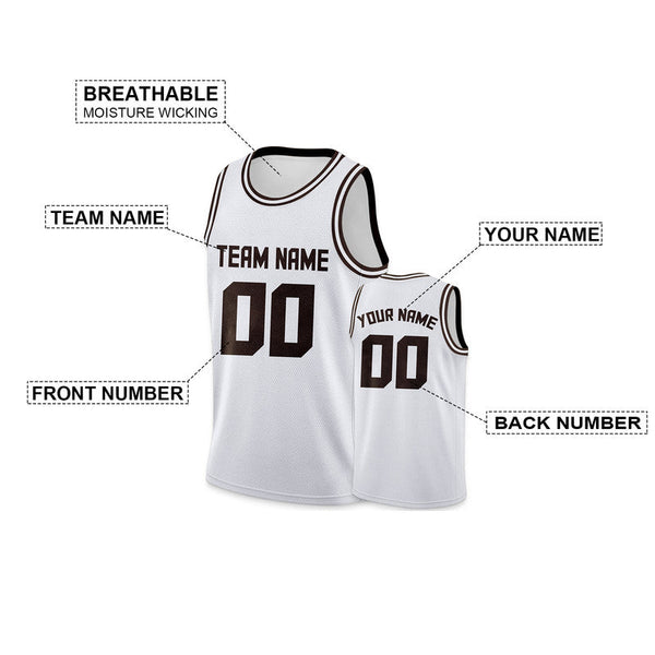 Custom White Brown Round Neck Rib-Knit Basketball Jersey