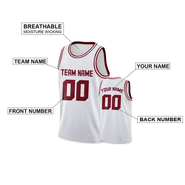 Custom White Crimson Round Neck Rib-Knit Basketball Jersey