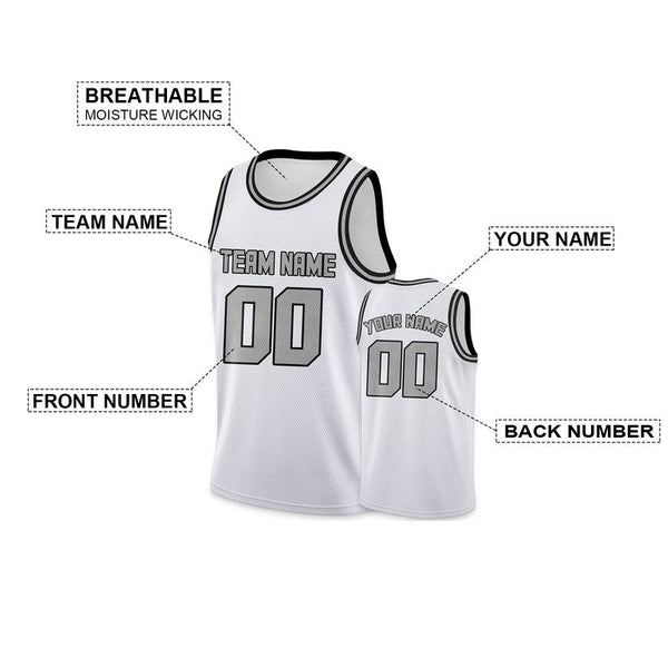 Custom White Gray Round Neck Rib-Knit Basketball Jersey