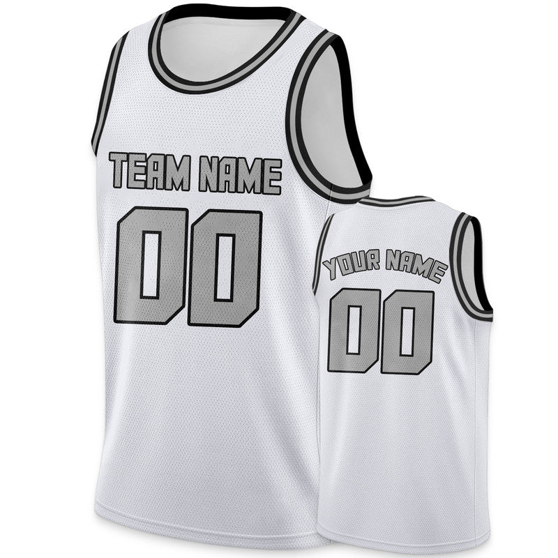 Custom White Gray Round Neck Rib-Knit Basketball Jersey