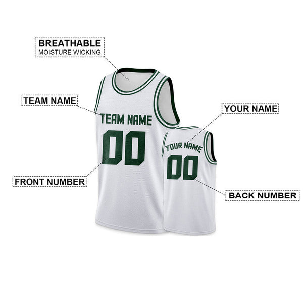 Custom White Kelly Green Round Neck Rib-Knit Basketball Jersey