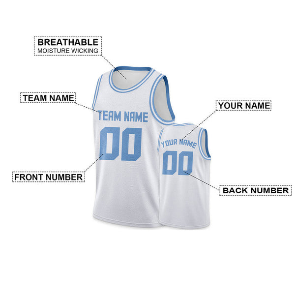 Custom White Light Blue Round Neck Rib-Knit Basketball Jersey