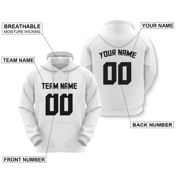 Custom  White Black Sports Pullover  Sweatshirt Football Hoodie