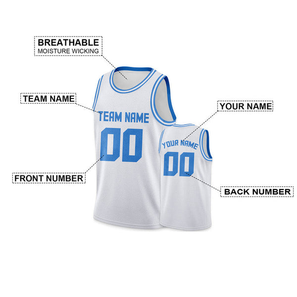 Custom White Powder Blue Round Neck Rib-Knit Basketball Jersey