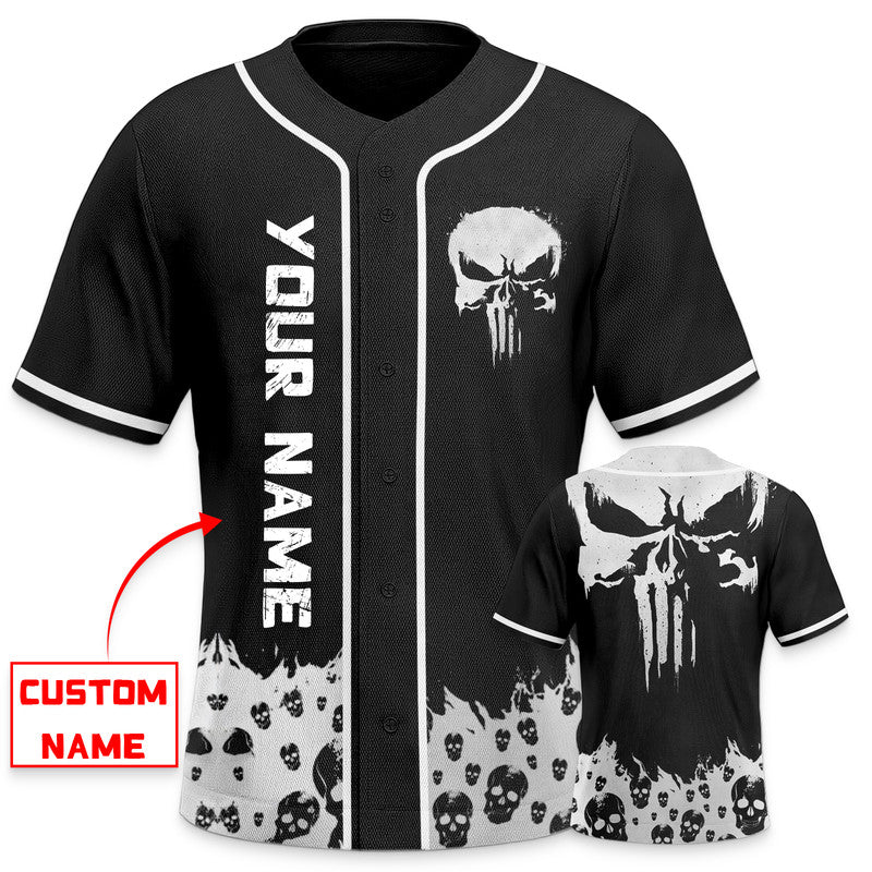 White Punisher Skull Custom Baseball Jersey