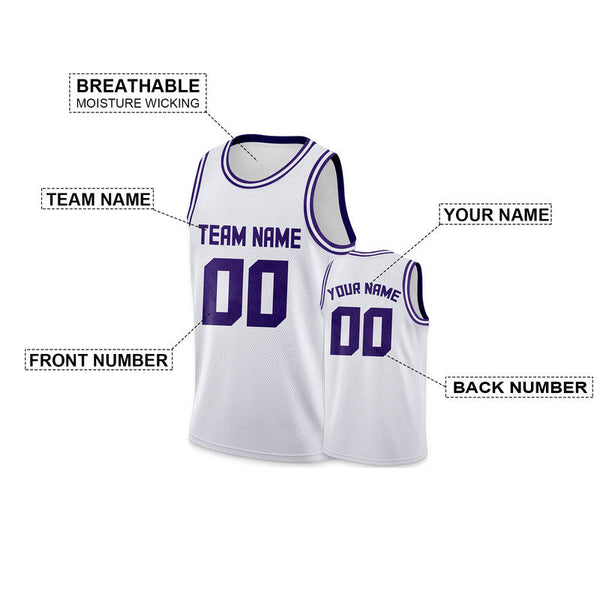 Custom White Purple Round Neck Rib-Knit Basketball Jersey