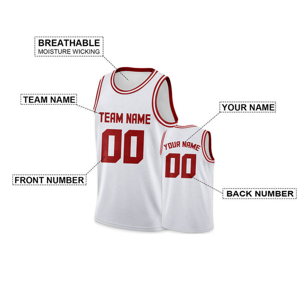 Custom White Red Round Neck Rib-Knit Basketball Jersey