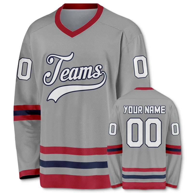 Custom  Gray White-Red Authentic Hockey Jersey