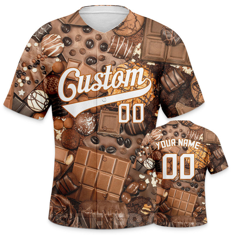 Custom Brown Black-White 3D Pattern Design Chocolate Authentic Baseball Jersey