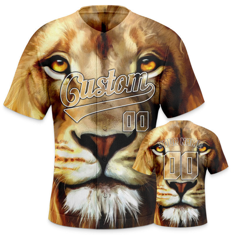 Custom Brown White 3D Pattern Design Lion And Peacock Authentic Baseball Jersey