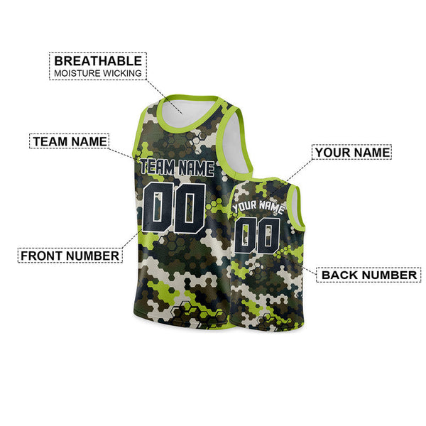 Custom Camo Balck-Neon Green Polygon Authentic Salute To Service Basketball Jersey