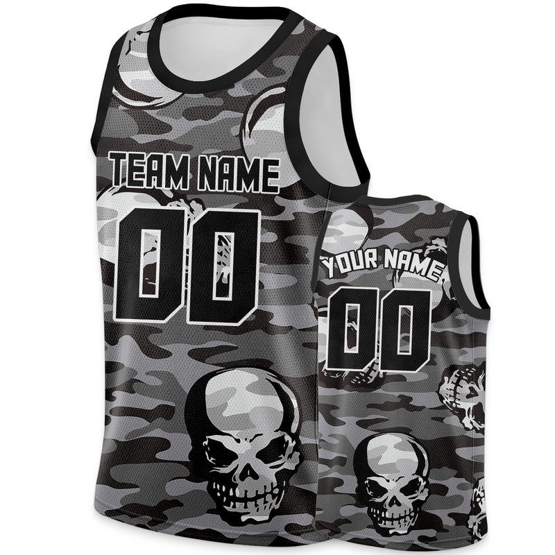 Custom Camo Balck-Gray Skeleton Authentic Salute To Service Basketball Jersey