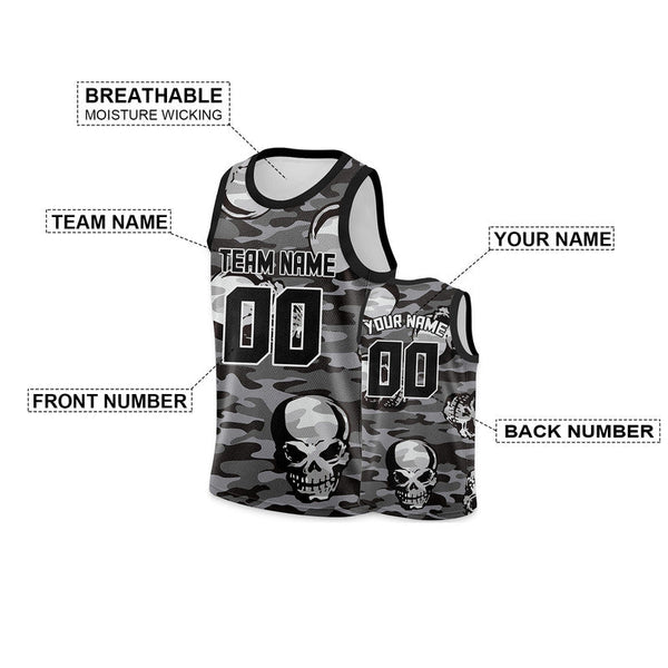 Custom Camo Balck-Gray Skeleton Authentic Salute To Service Basketball Jersey