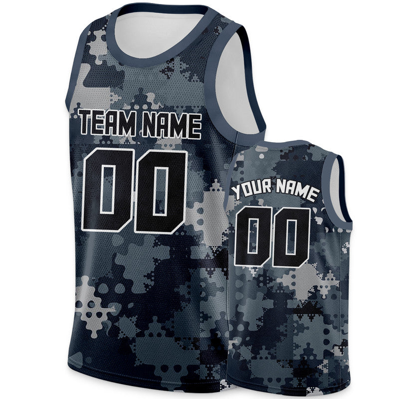 Custom Camo Black-White Puzzle Authentic Salute To Service Basketball Jersey