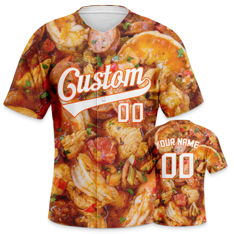 Custom White Orange 3D Pattern Design  Hot dog  Authentic Baseball Jersey