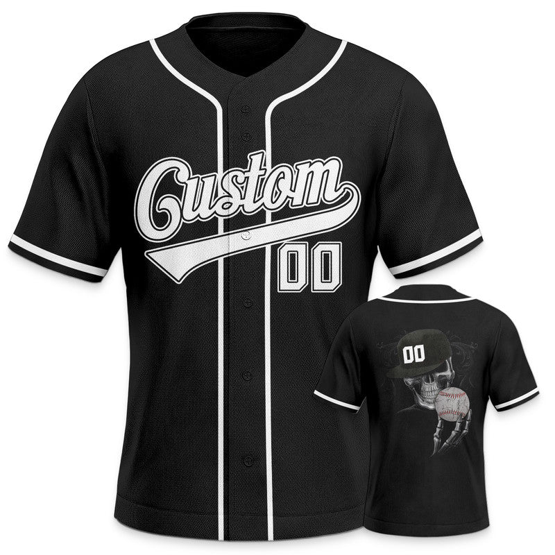 Custom Black White Authentic Skull Fashion Baseball Jersey