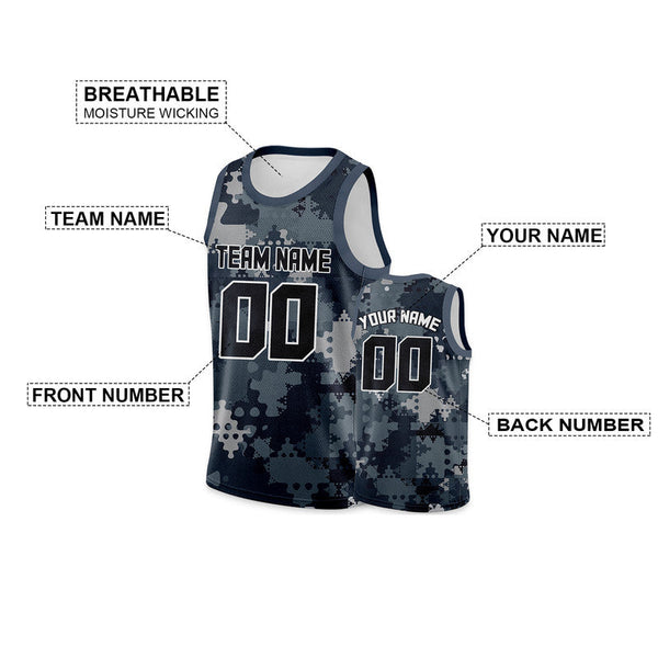 Custom Camo Black-White Puzzle Authentic Salute To Service Basketball Jersey