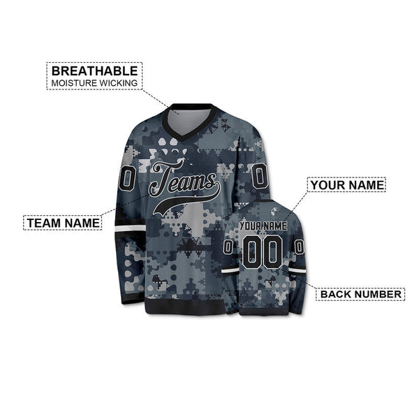 Custom Camo Black-White Puzzle Authentic Salute To Service Hockey Jersey