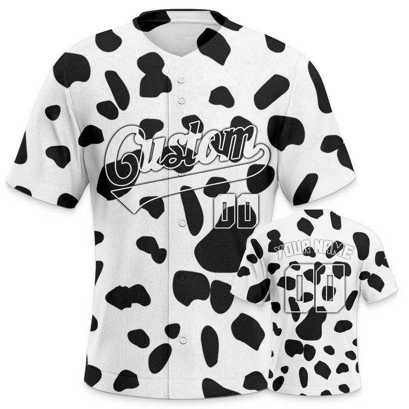 Custom Black White 3D Pattern Design Cow And Peacock Authentic Baseball Jersey