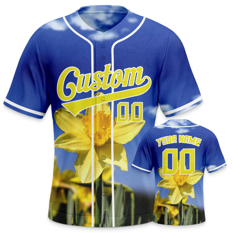 Custom Royal Gold-White 3D Pattern Design Daffodils Authentic Baseball Jersey