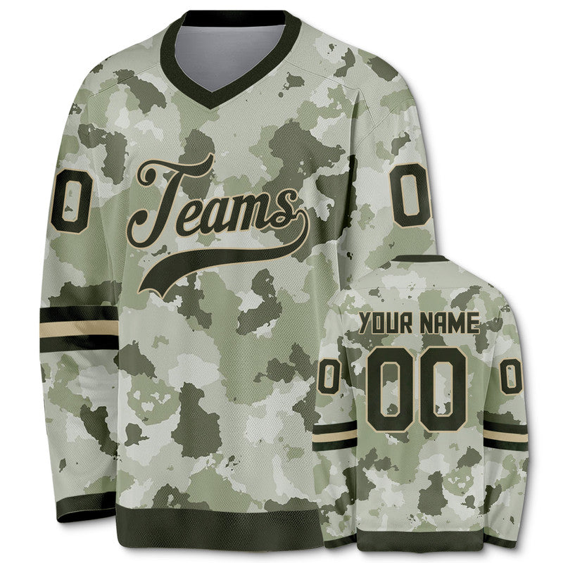 Custom Camo Olive-Black Authentic Salute To Service Hockey Jersey