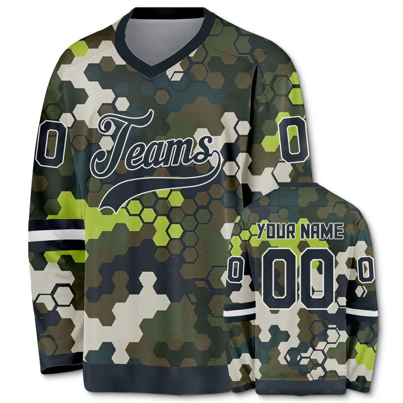 Custom Camo Balck-Neon Green Polygon Authentic Salute To Service Hockey Jersey