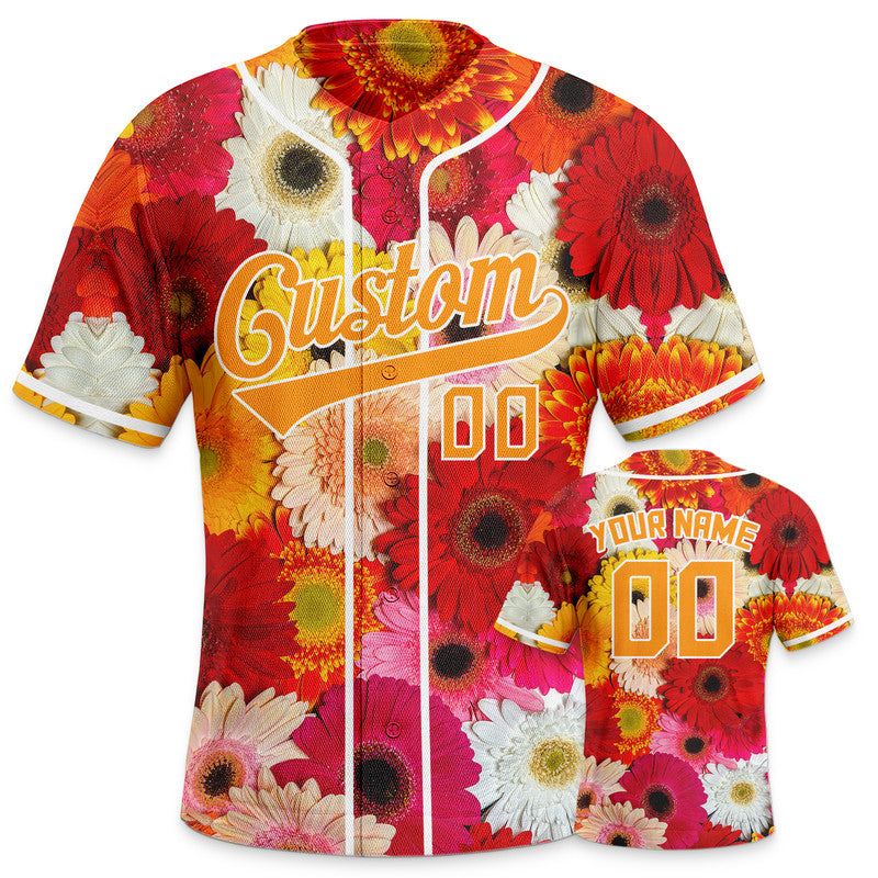 Custom Red Gold-White 3D Pattern Design Gerbera Authentic Baseball Jersey