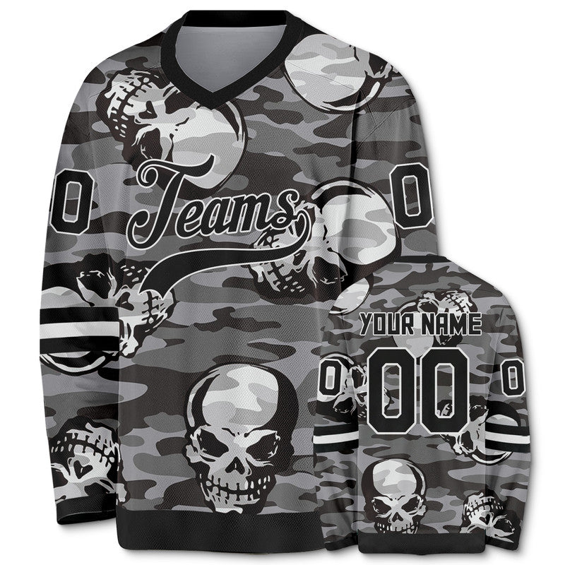 Custom Camo Balck-Gray Skeleton Authentic Salute To Service Hockey Jersey