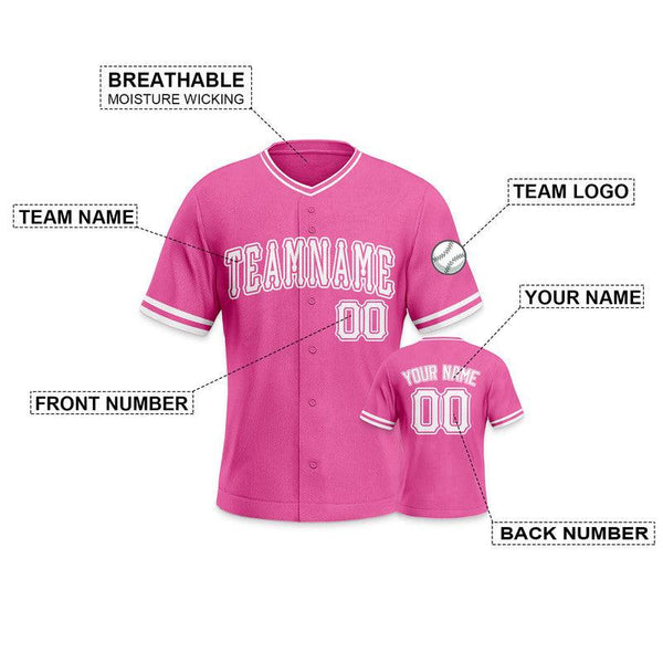 Custom Pink White Authentic Baseball Jersey-1