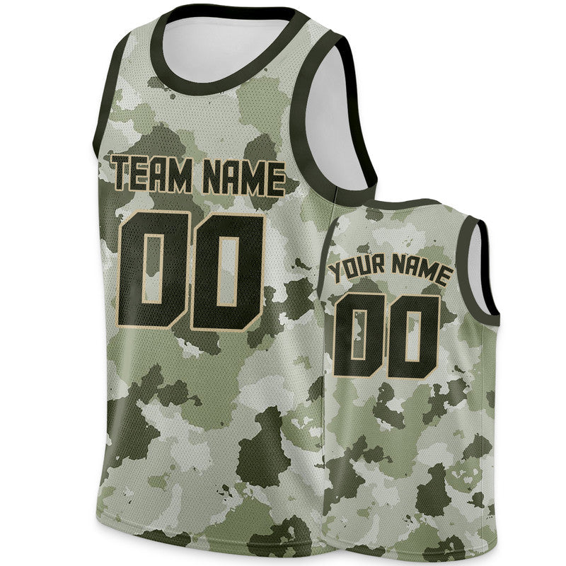 Custom Camo Olive-Black Authentic Salute To Service Basketball Jersey