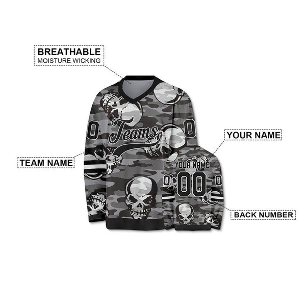 Custom Camo Balck-Gray Skeleton Authentic Salute To Service Hockey Jersey