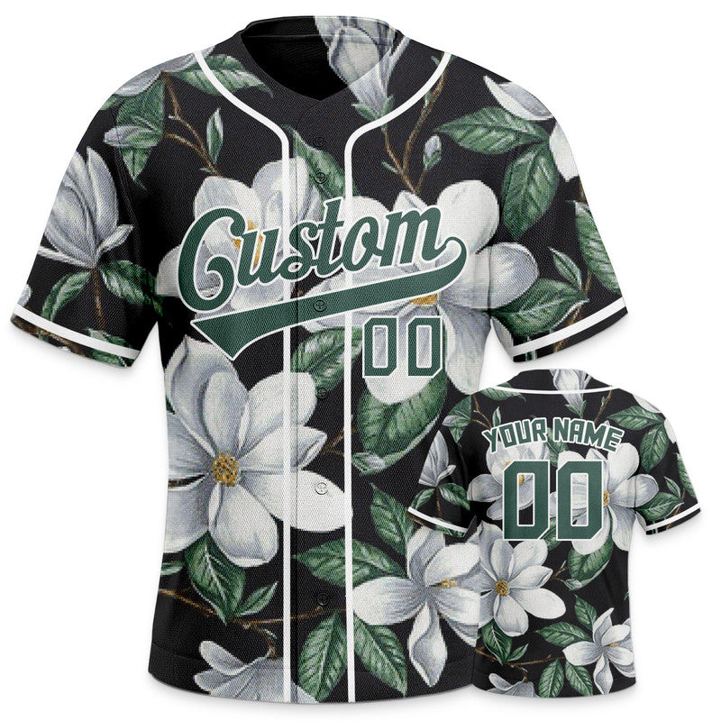 Custom Black White-Kelly Green 3D Pattern Design Jasmine Authentic Baseball Jersey