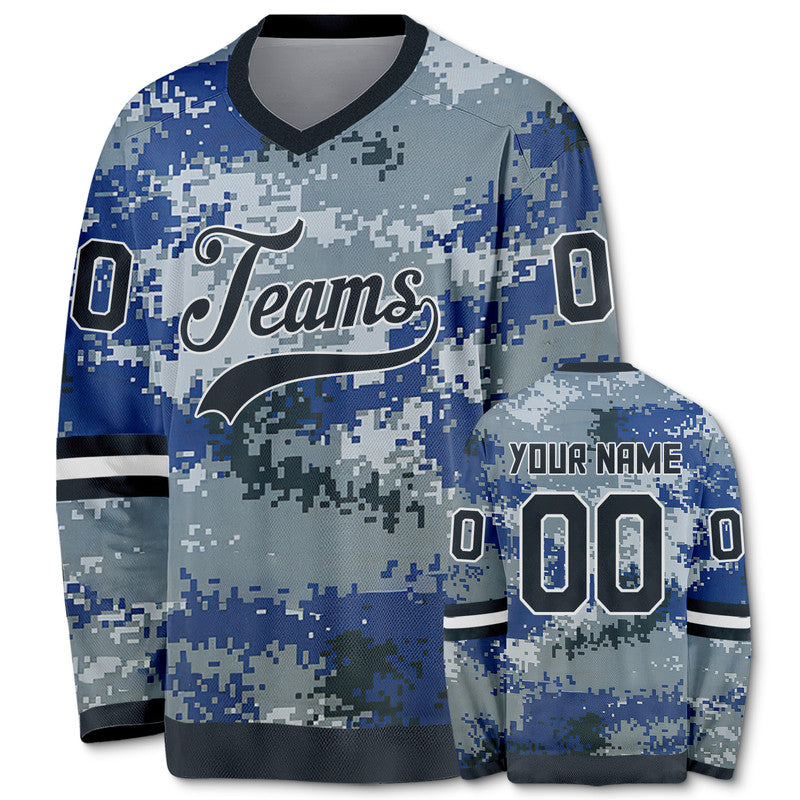 Custom Camo Blue-White Authentic Salute To Service Hockey Jersey