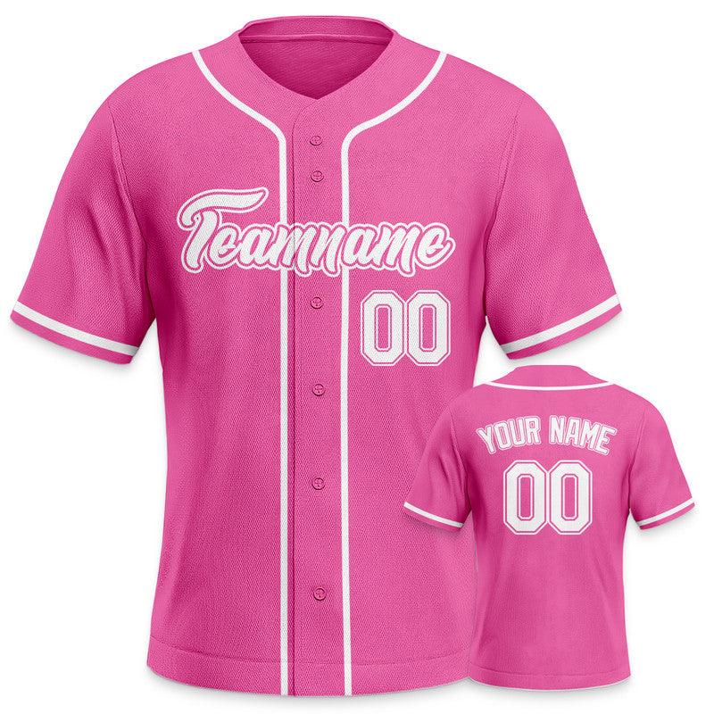 Custom Pink White Authentic Baseball Jersey-3