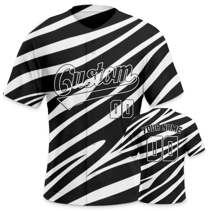 Custom Black White 3D Pattern Design Zebra And Peacock Authentic Baseball Jersey